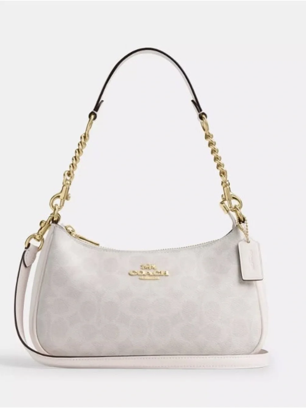 Coach White Pebbled Signature Shoulder Bag with Gold Logo